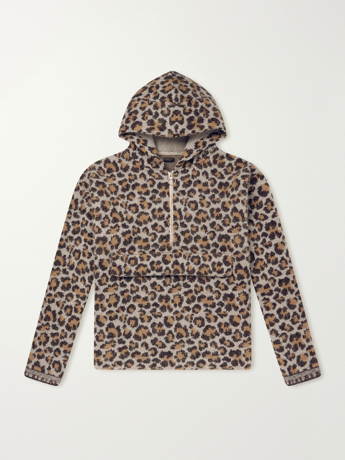 KAPITAL - Hooded Leopard-Jacquard Half-Zip Sweater - Neutrals
