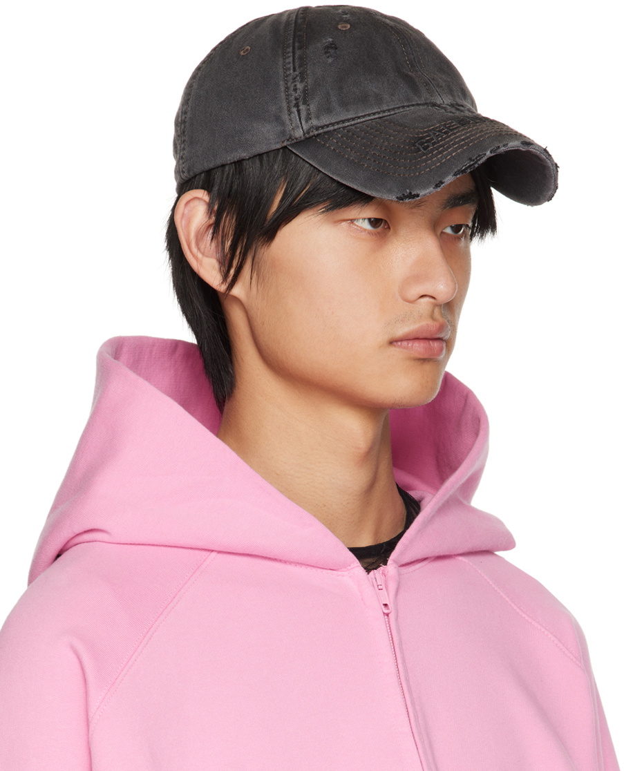 Balenciaga denim Gray Hat Balenciaga Logo-embroidered Distressed Denim Baseball Cap In  main image 4