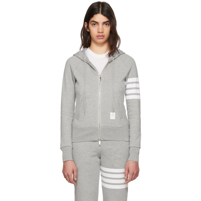 Photo: Thom Browne Grey Classic Four Bar Zip Hoodie