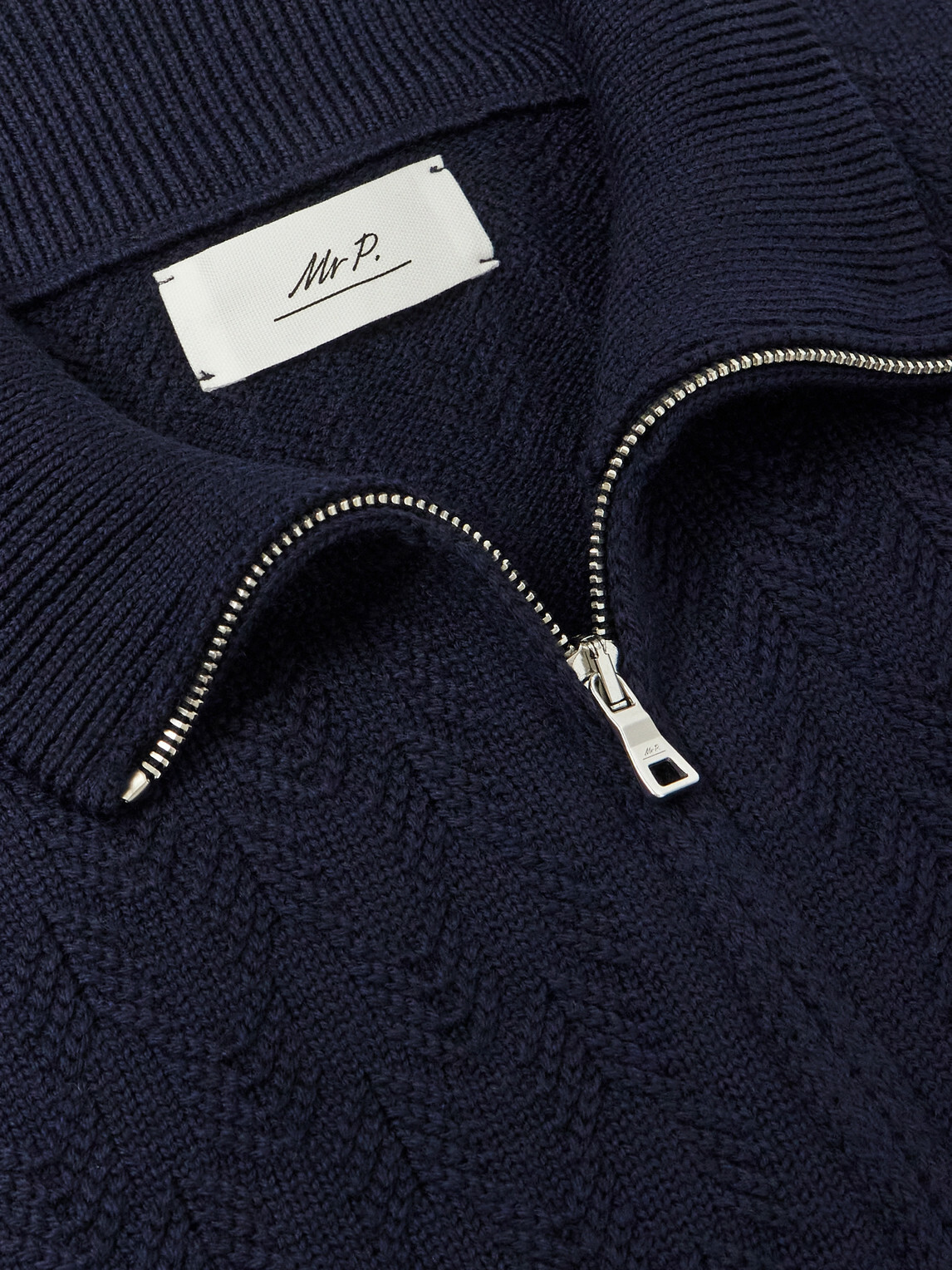 Mr P. - Pointelle-Knit Merino Wool Zip-Up Cardigan - Blue