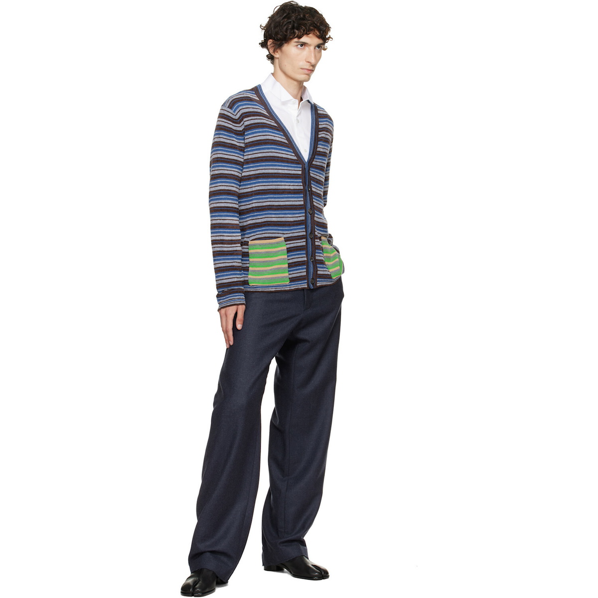 Maison Margiela Blue Striped Wool Cardigan