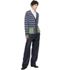 Maison Margiela Blue Striped Wool Cardigan