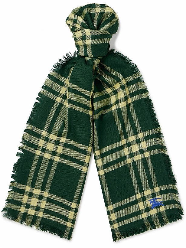 Photo: Burberry - Fringed Logo-Embroidered Checked Wool-Blend Scarf