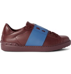 Valentino - Striped Leather Sneakers - Men - Burgundy