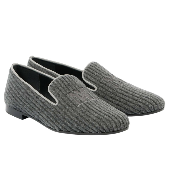 Photo: Max Mara Logo embroidered velvet corduroy loafers