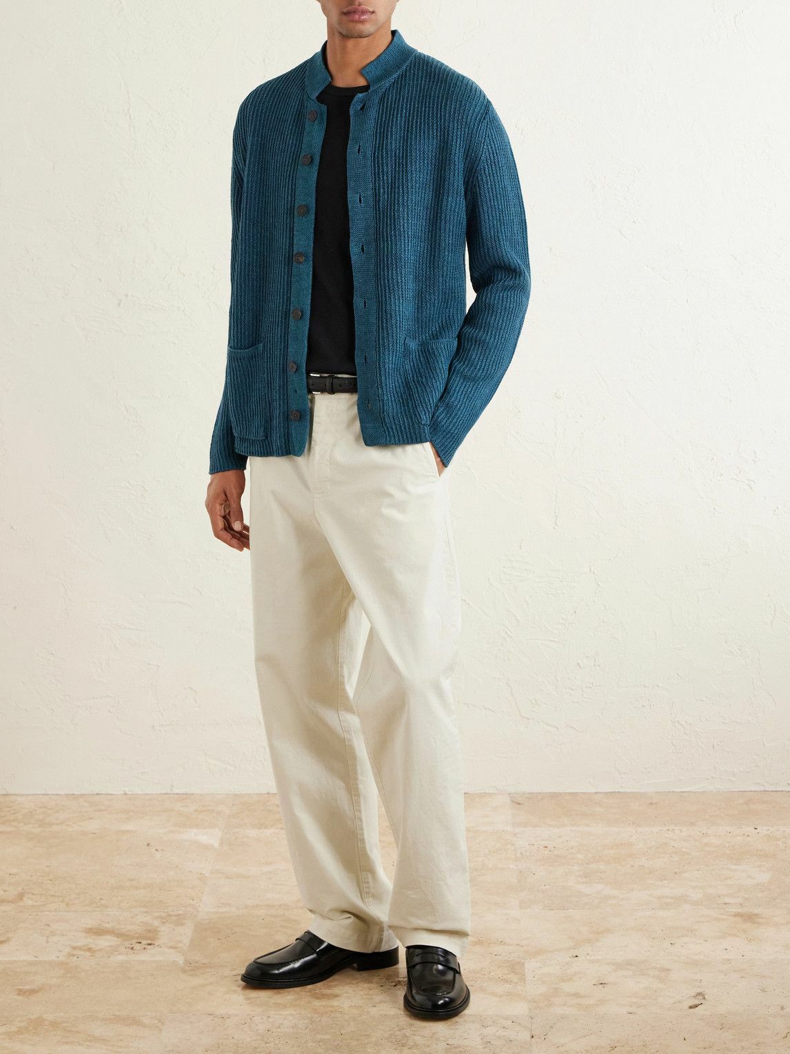 Inis Meáin - Mock-Neck Basketweave Linen and Silk-Blend Sweater