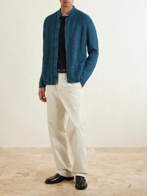 Photo: Inis Meáin - Lightkeeper Ribbed Linen Cardigan - Blue