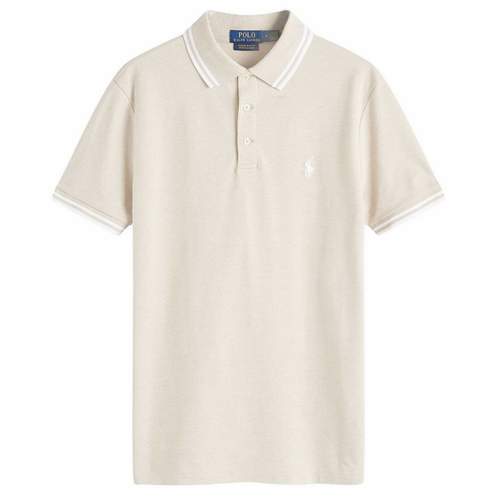 Photo: Polo Ralph Lauren Men's Textured Mesh Polo Shirt in Coastal Beige/White