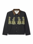 Kartik Research - Embroidered Bead-Embellished Suede-Trimmed Denim Jacket - Black