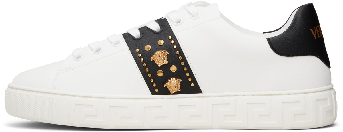 Versace White Greca Embellished Nylon Faux-Leather Sneakers