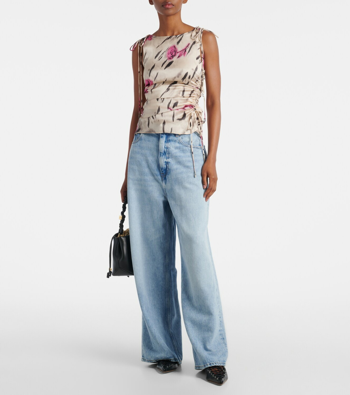 Ganni Floral ruched satin top GANNI
