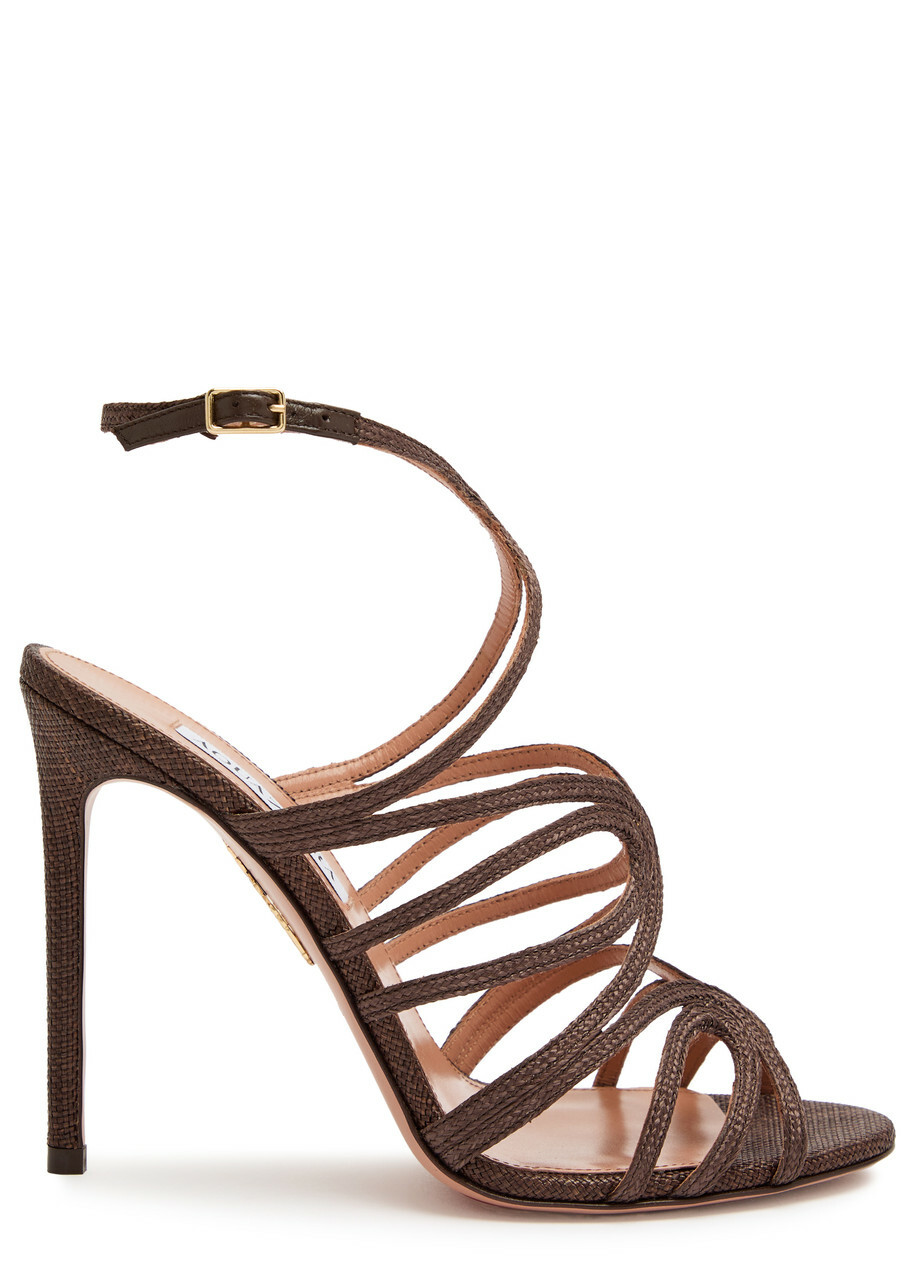 Aquazzura Serenade 105 Raffia Sandals Brown