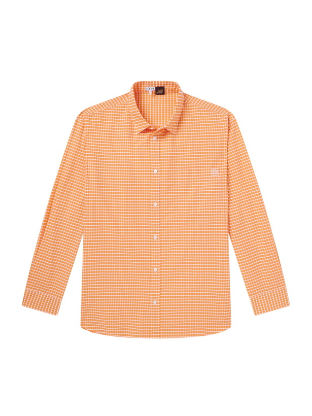 Photo: LOEWE - Paula's Ibiza Anagram-Embroidered Checked Cotton-Poplin Shirt - Orange