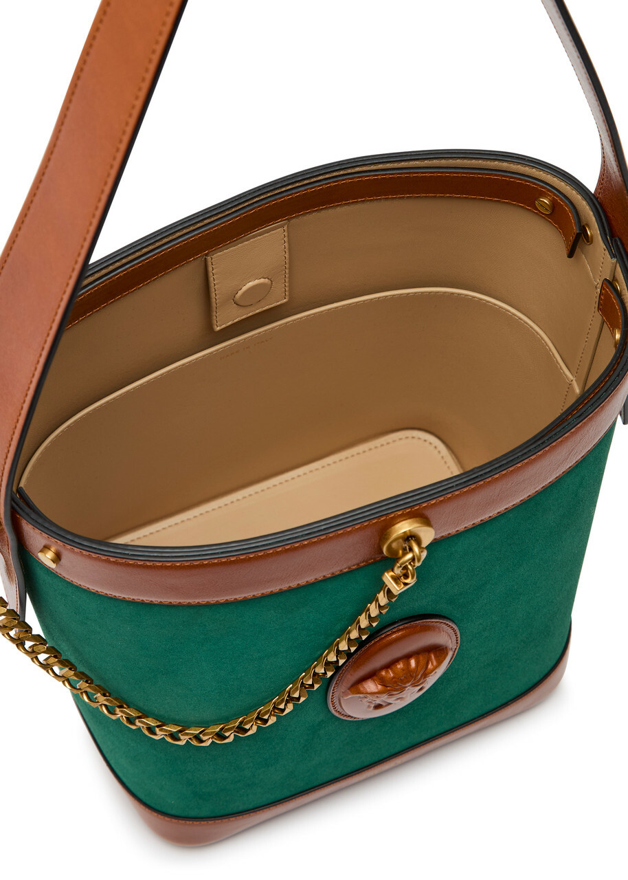 Versace Chain Small Leather and Suede Bucket bag - Green - One Size