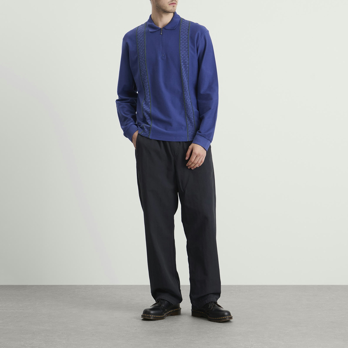 Palmes Men's Lace Long Sleeve Zip Polo in Blue