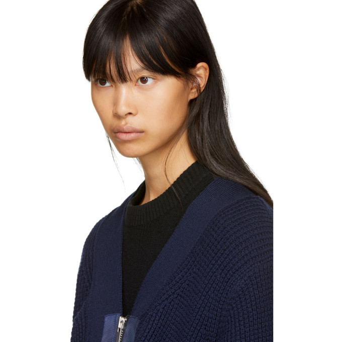 Sacai Navy and Black MA-1 Knit Cardigan Sacai