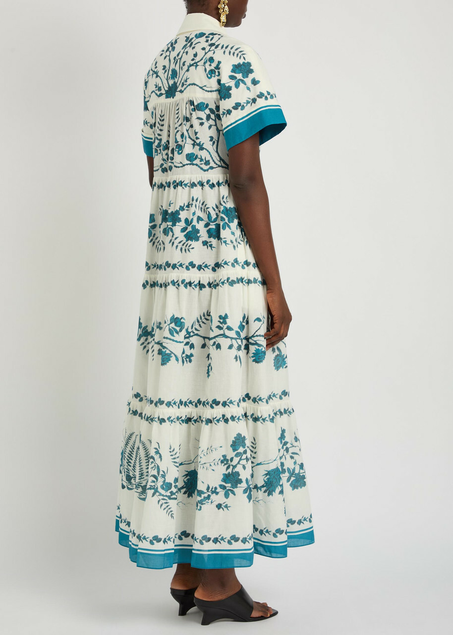 Erdem Floral-print Cotton and Linen-blend Midi Shirt Dress Blue