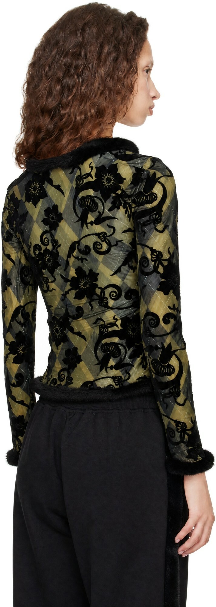 Chopova Lowena Black & Green Dew Sweeper Mesh Blouse