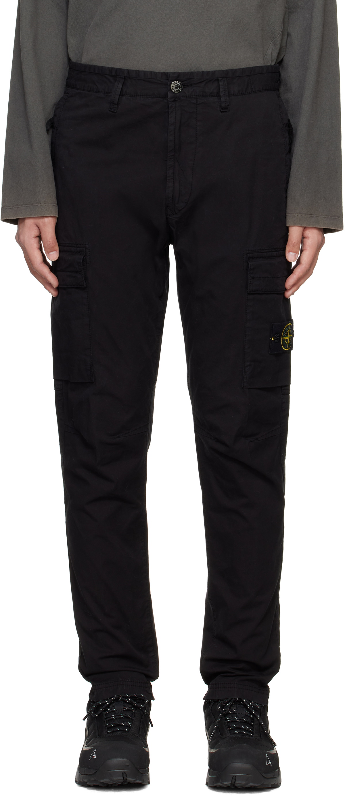 Stone Island Black Supima Cotton Twill Stretch-TC Cargo Pants