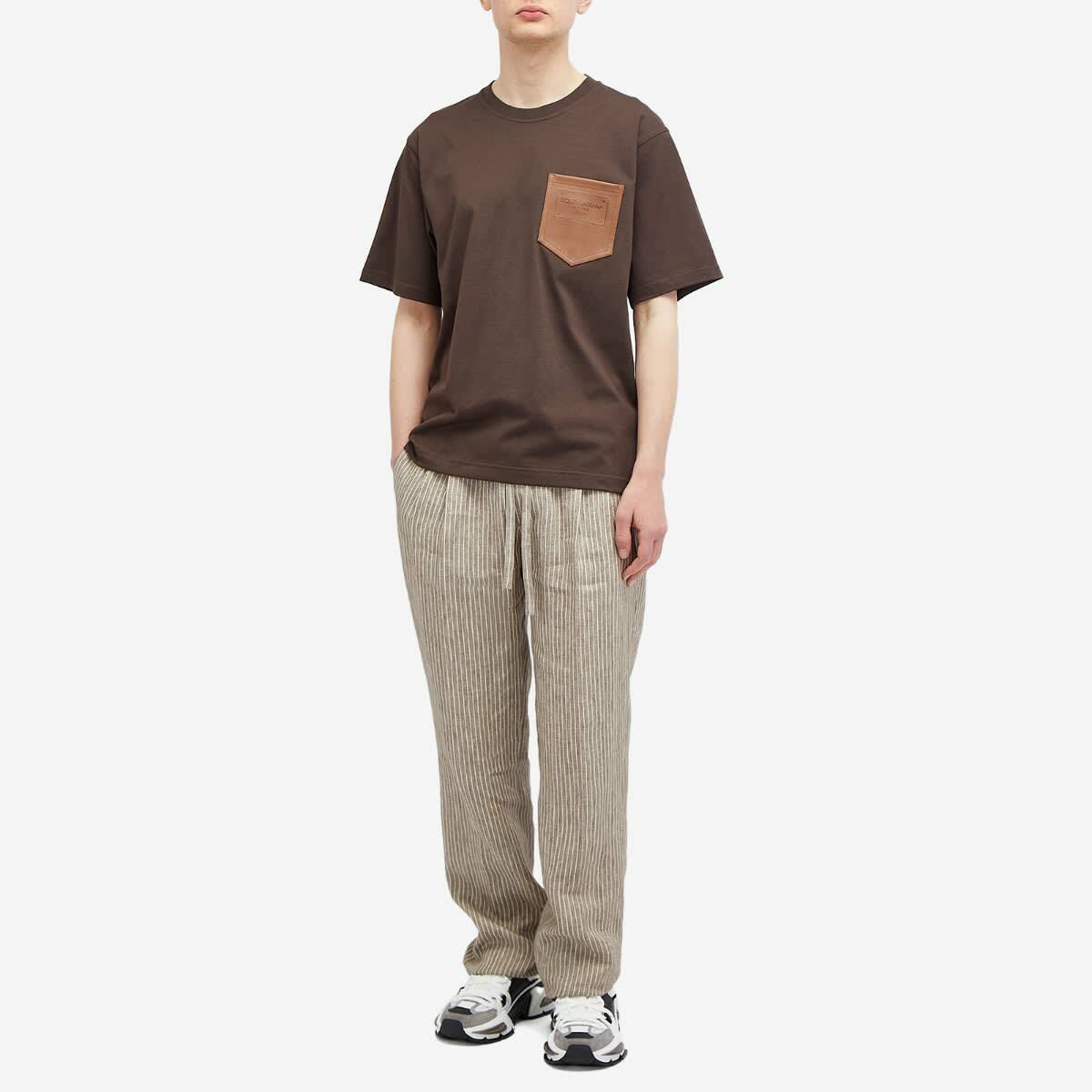 Dolce & Gabbana Men's Leather Pocket T-Shirt in Brown Dolce & Gabbana