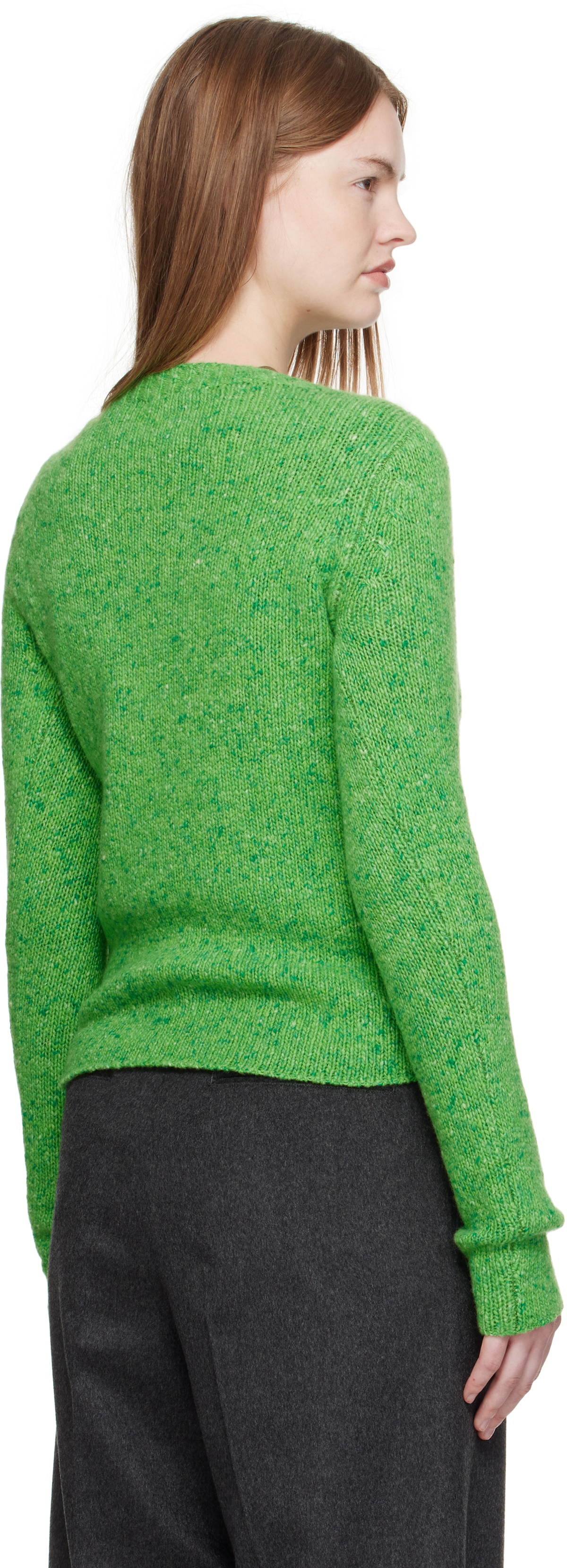 AURALEE Green Cashmere Melange Knit Sweater