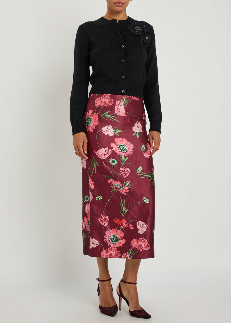 Erdem Floral-embellished Merino Wool Cardigan Black