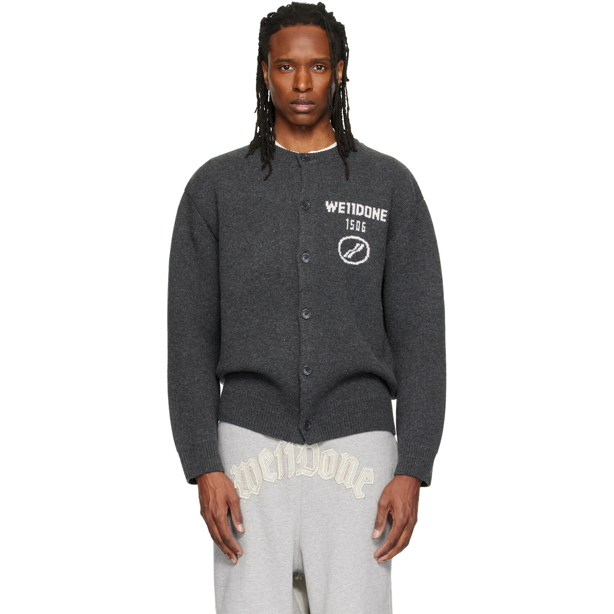 We11done Blue Wool Check Half-Zip Anorak Shirt We11done
