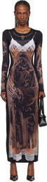 Marine Serre SSENSE Exclusive Black Wet Nuisette Printed Jersey LS Maxi Dress