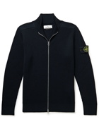 Stone Island - Slim-Fit Logo-Detailed Ribbed Wool Zip-Up Sweater - Blue