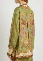 Zimmermann Indra Printed Silk Shirt Khaki
