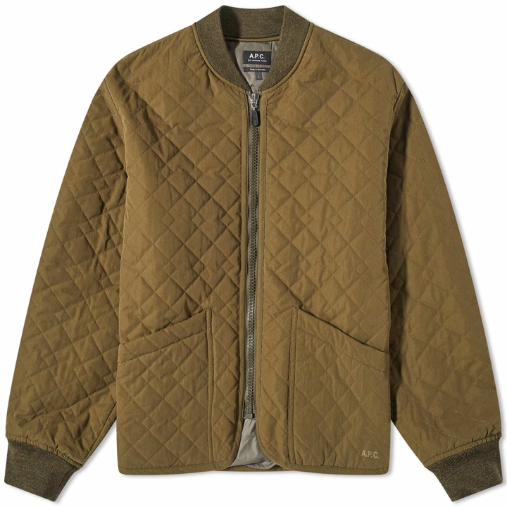 Photo: A.P.C. Men's Arcade Quilted Bomber Jacket in Military Khaki