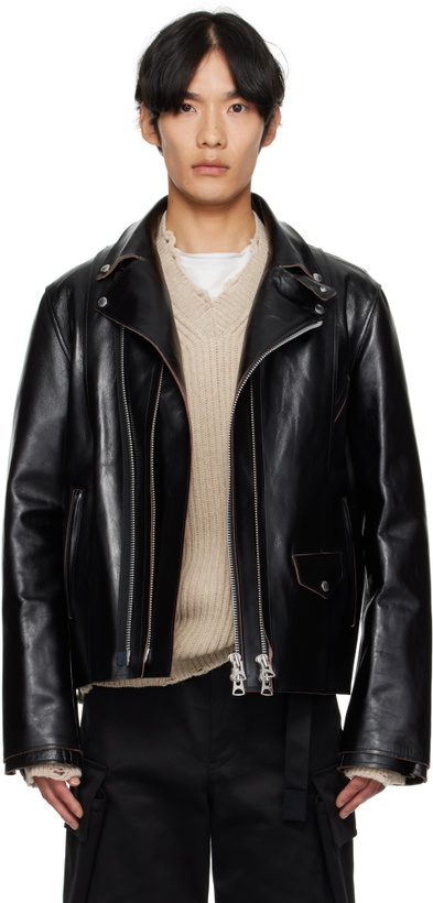 Photo: sacai Black Zip Leather Jacket