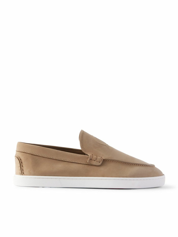 Photo: Christian Louboutin - Moonboat Logo-Embossed Nubuck Loafers - Brown