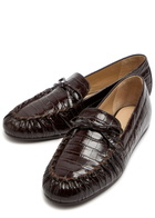 Stuart Weitzman Britt Bow Crocodile-effect Patent Leather Loafers Brown