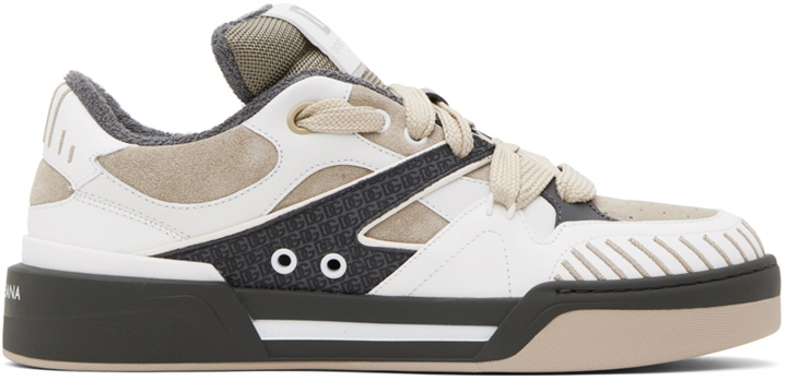 Photo: Dolce & Gabbana Beige & Gray Mixed-Material New Roma Sneakers