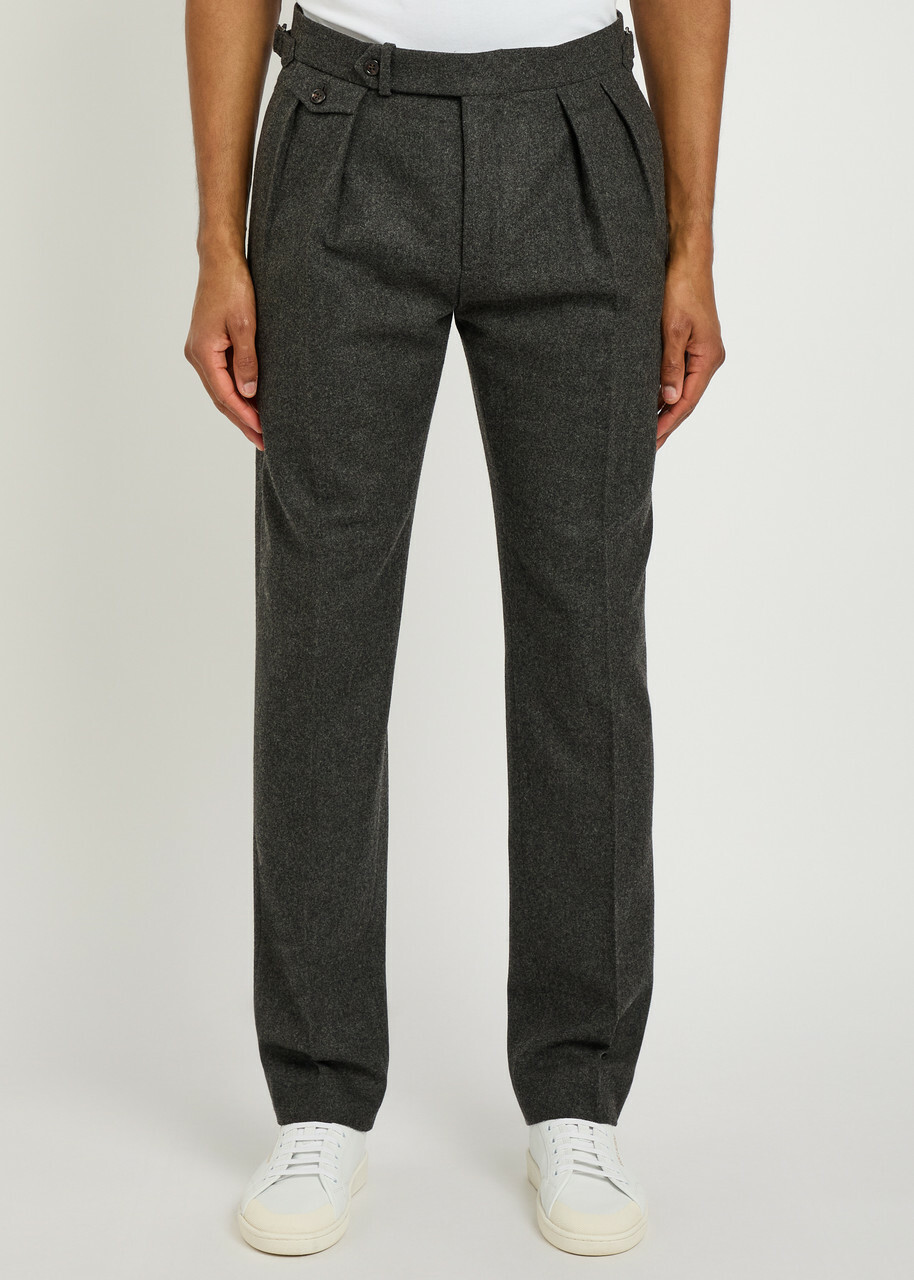 Polo Ralph Lauren Pleated Tapered-leg Wool Trousers Grey