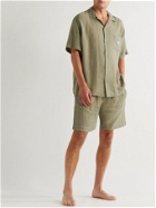 Desmond & Dempsey - Camp-Collar Linen Pyjama Shirt - Green