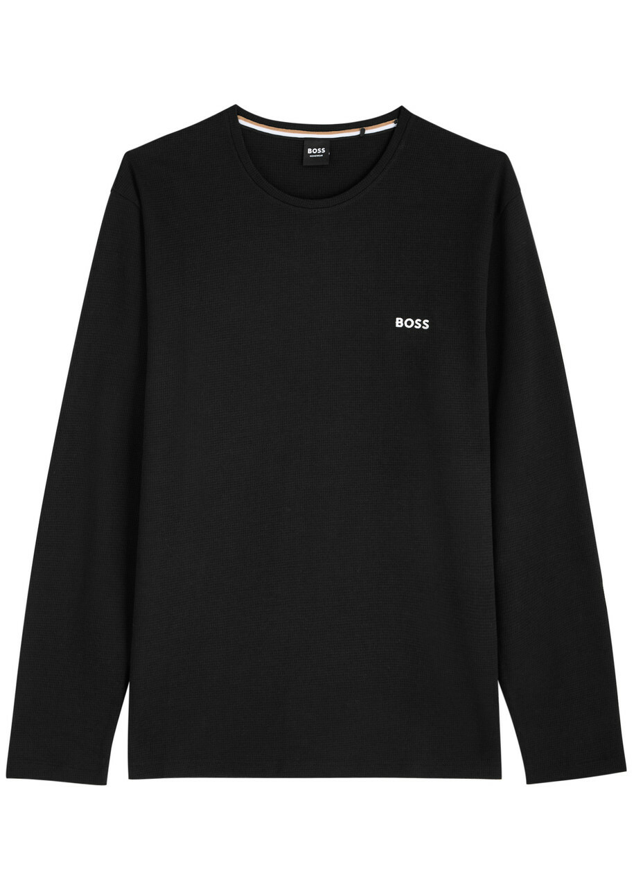 Boss Logo Waffle-knit Cotton-blend Pyjama top Black
