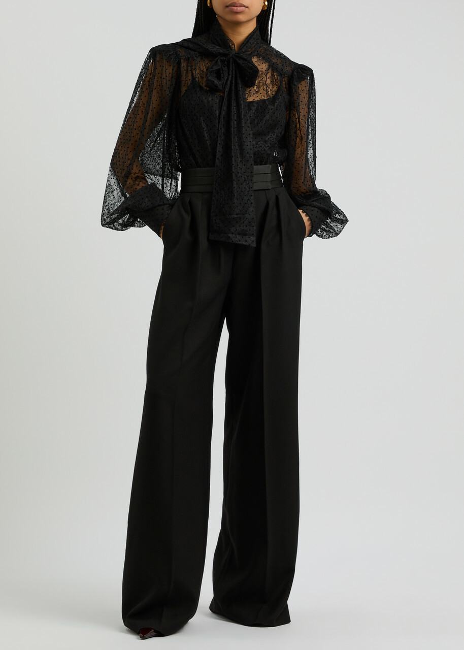 Rebecca Vallance Eclipse Satin-panelled Wide-leg Trousers Black