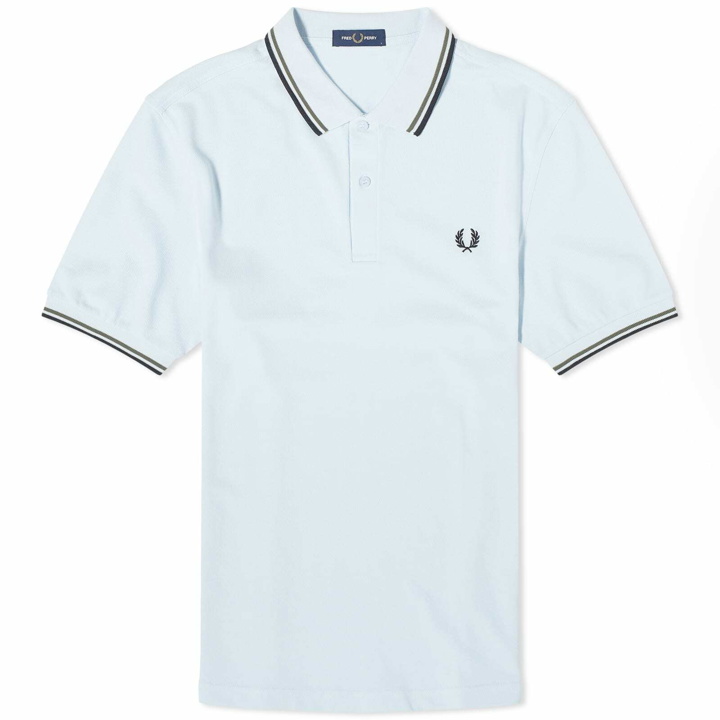 Photo: Fred Perry Men's Slim Fit Twin Tipped Polo Shirt in Light Ice/Field Green/Black