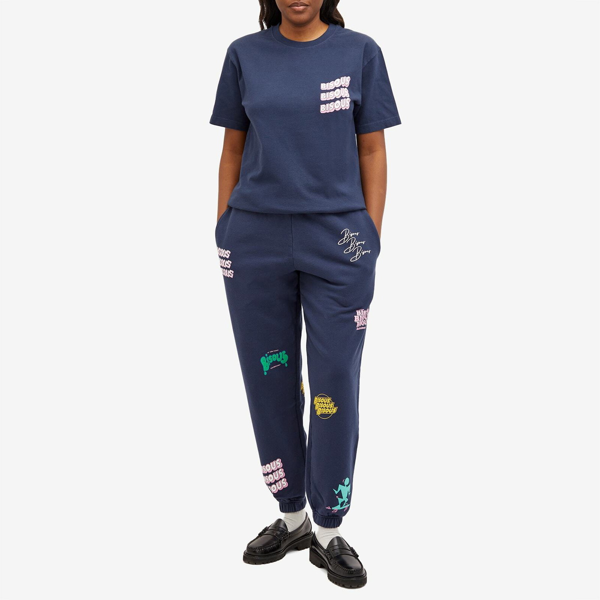 Bisous Skateboards Women's Multi Logo Joggers in Navy