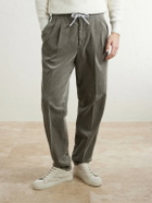 Brunello Cucinelli - Straight-Leg Cotton-Corduroy Drawstring Trousers - Gray