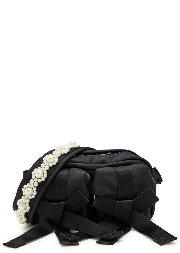 Photo: Simone Rocha Bow and Bead-embellished Nylon Cross-body Bagossbag - Black - One Size