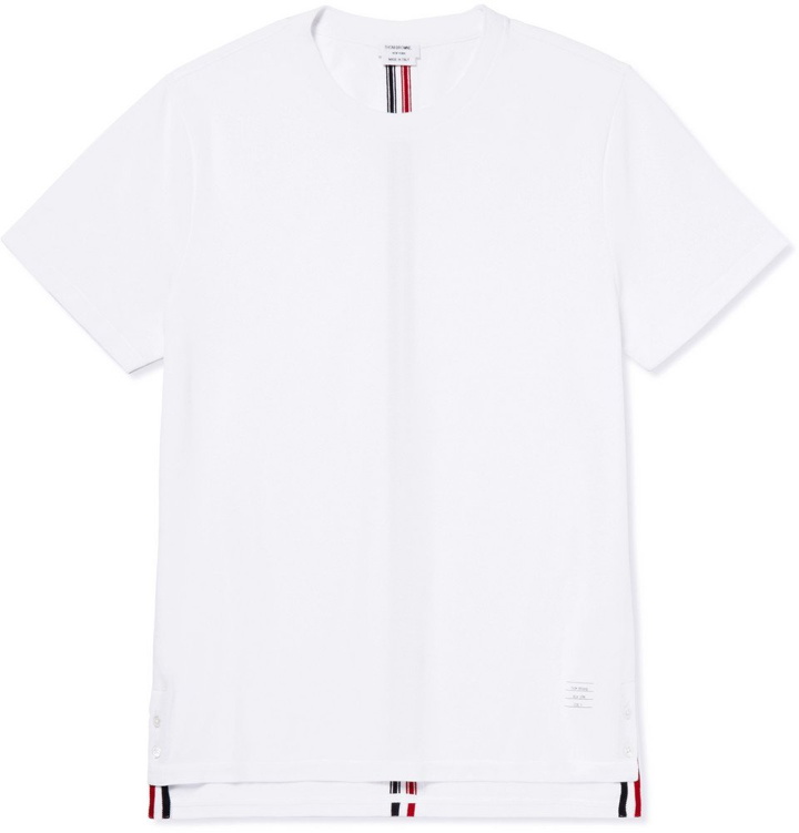 Photo: Thom Browne - Grosgrain-Trimmed Cotton-Piqué T-Shirt - Men - White