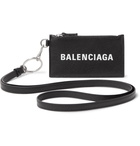 BALENCIAGA - Logo-Print Full-Grain Leather Cardholder with Lanyard - Black