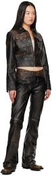 GUESS USA Black Colorblock Leather Pants