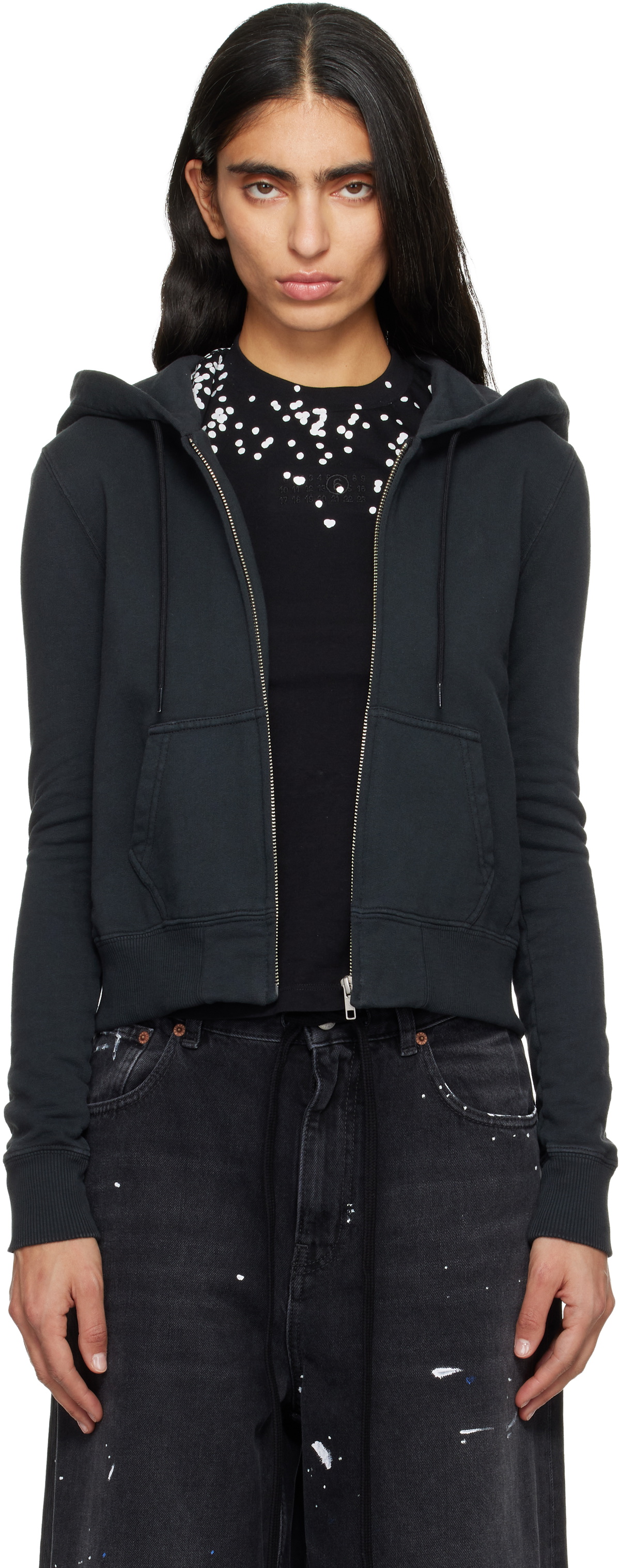 MM6 Maison Margiela Black Half-Zip Hoodie MM6 Maison Margiela