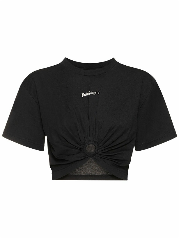 Photo: PALM ANGELS Classic Logo Cotton Crop T-shirt with ring