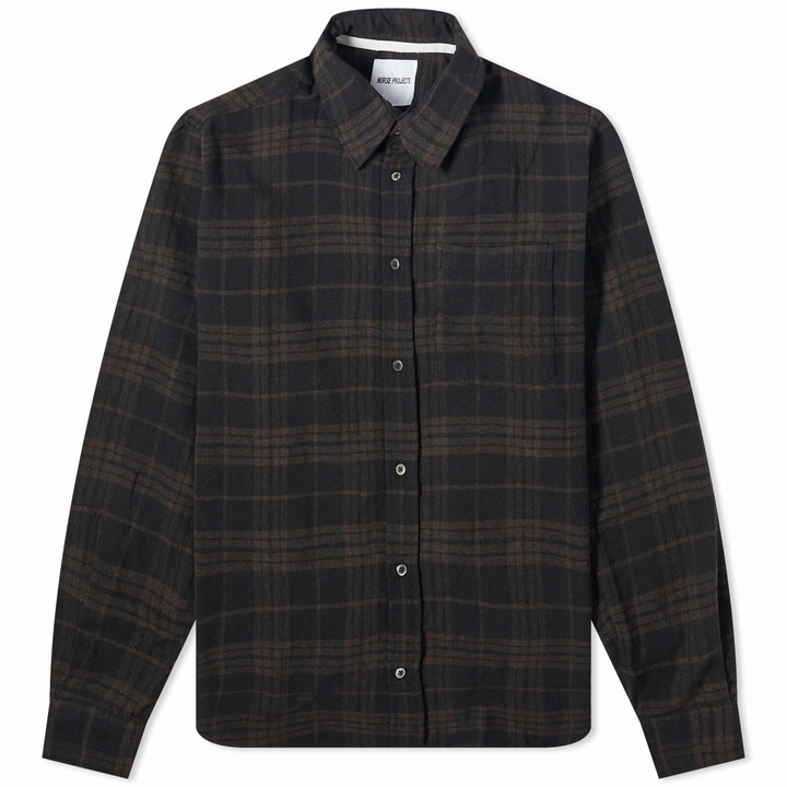 Photo: Norse Projects Men's Algot Relaxed Wool Check Shirt in Espresso