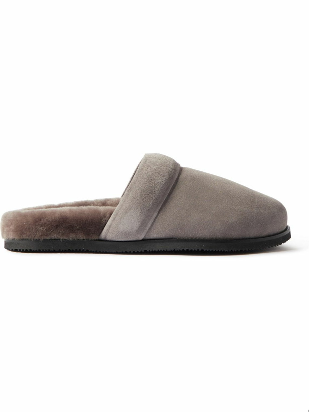 Photo: Mr P. - David Shearling-Lined Suede Slippers - Brown